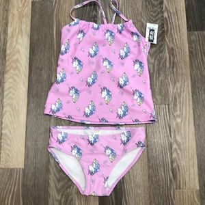 NWT. Girls unicorn 2-piece swimsuit. Size 14.